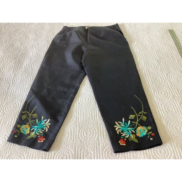 Vintage Laura Leigh 100% silk High Waist Embroidered Cropped Pants Size 8 - Picture 12 of 12
